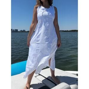 Embroidered Trendy Dresses for Women White Casual Dress Sleeveless Long Dress